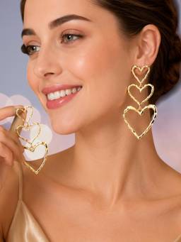 OOMPH - Gold Texture Triple Heart Drop Earrings