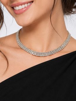 OOMPH - White Crystal Multi Layered Fashion Necklace