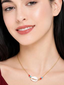 Fabula - Gold Tone Sea Shell Bead Bohemian Fashion Necklace