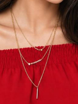 Fabula - Gold Beads and Charm Multi Layered Multi-Strand Fashion Necklace