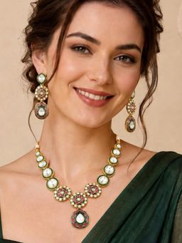 OOMPH - Gold Kundan Stones and Meenakari Jewellery Set