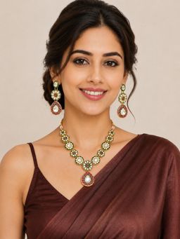 OOMPH - Gold Kundan Stones and Meenakari Jewellery Set