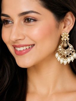 Fabula - Champagne Colour Kundan and Pearls Drop Earrings