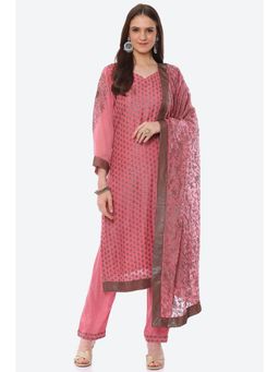 Biba - Pink Satin Unstitched Suit (Set of 3)