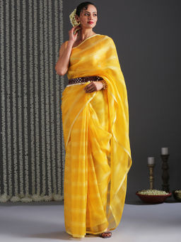 Gajra Gang - Bageecha Yellow Organza Saree With Unstitched Blouse (Set of 2)