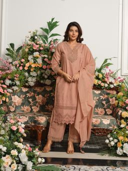 Gahan - V-Neck Cotton Kurta and Pant with Chiffly Top & Mal Dupatta