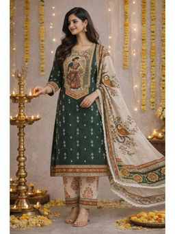 Gahan - Women Green Pure Cotton Dobby Weave Kurta and Pant with Dupatta