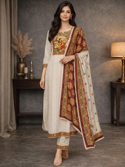 Gahan - Women Cream Pure Cotton Woven Kurta and Pant with Dupatta