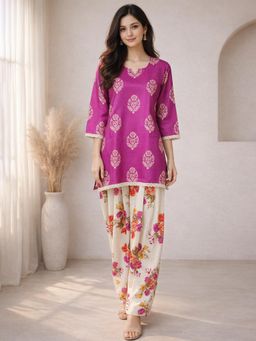 Gahan - Pink Cotton Blend Printed Co-Ord Set