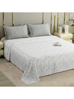 Story@Home - Cotton Super Soft King Size Bedsheet With Pillow Covers - White & Grey