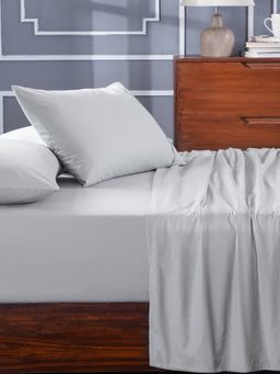 Maspar - Slumber Plain Easy Care Percale 100% Cotton Tracing Grey Crisp Bed Sheet