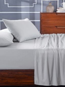 Maspar - Slumber Plain Easy Care Percale 100% Cotton Tracing Grey Crisp Bed Sheet