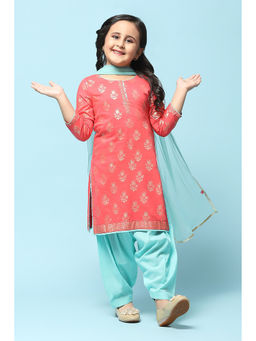 Biba - Fuchsia Cotton Straight Printed Salwar Suit (Set of 3)