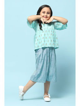 Biba - Turquoise Cotton Straight Printed Pant (Set of 2)