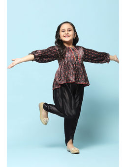 Biba - Black Viscose Straight Printed Kurta (Set of 2)