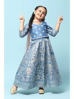 Biba - Blue Polyester Straight Printed Lehenga (Set of 3)