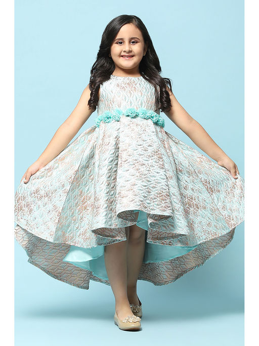 Buy Biba Aqua Green Polyester Blend Fit & Flare Printed Dress Online