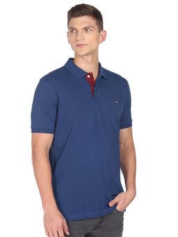 Arrow - Sports Men Royal Blue Ribbed Collar Solid Cotton Polo T-Shirt