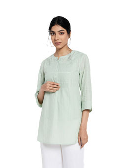 Fabindia - Cotton Dobby Weave Tunic and Slip- Green (Set of 2)