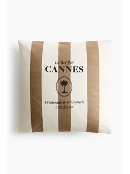 H&M - Beige Print-Motif Canvas Cushion Cover