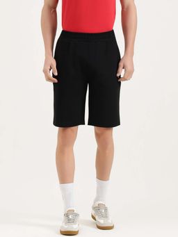 United Colors of Benetton - Black Solid Cotton Blend Relaxed Fit Shorts