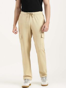 United Colors of Benetton - Beige Solid Cotton Blend Relaxed Fit Cargo