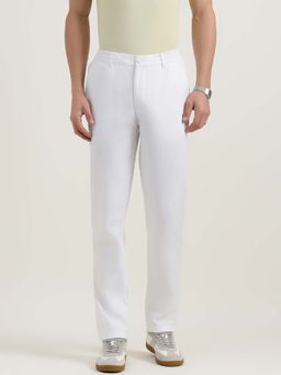 United Colors of Benetton - White Solid Cotton Linen Regular Fit Trouser