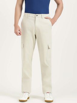 United Colors of Benetton - Off White Solid Cotton Blend Comfortable Fit Cargo