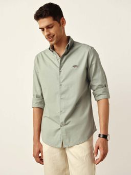 Andamen - Green Solid Cotton/Lycra Slim Fit Shirt