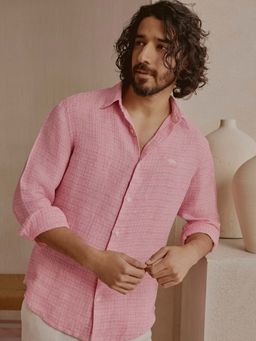 Andamen - Pink Self Design Linen Regular Fit Shirt