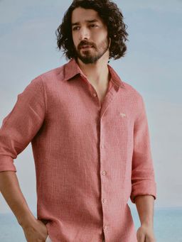 Andamen - Red Self Design Linen Regular Fit Shirt