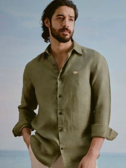 Andamen - Olive Solid Linen Regular Fit Shirt