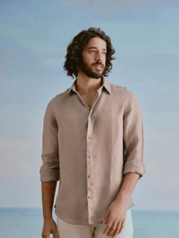 Andamen - Brown Solid Linen Regular Fit Shirt