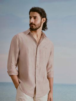 Andamen - Brown Stripes Linen Slim Fit Shirt
