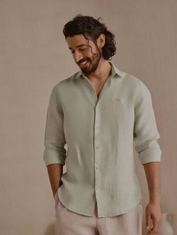 Andamen - Green Solid Linen Slim Fit Shirt
