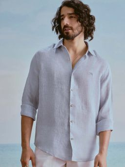 Andamen - Blue Solid Linen Slim Fit Shirt