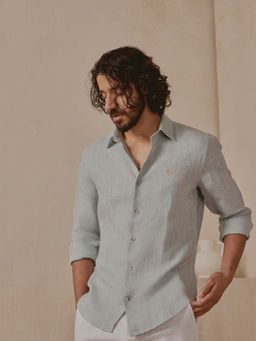 Andamen - Green Stripes Linen Regular Fit Shirt
