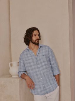 Andamen - Blue Checks Linen Slim Fit Shirt