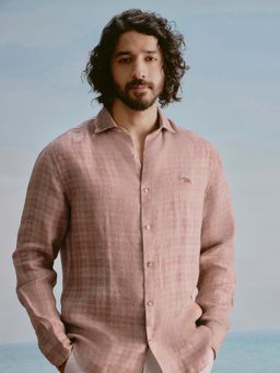 Andamen - Brown Checks Linen Regular Fit Shirt