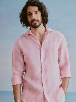 Andamen - Pink Stripes Linen Slim Fit Shirt
