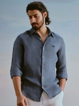 Andamen - Blue Solid Linen Slim Fit Shirt