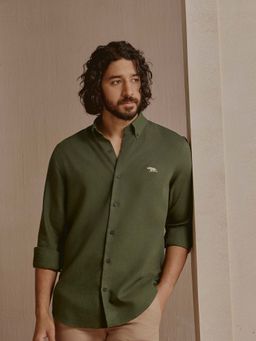 Andamen - Olive Solid Lyocell Blend Regular Fit Shirt