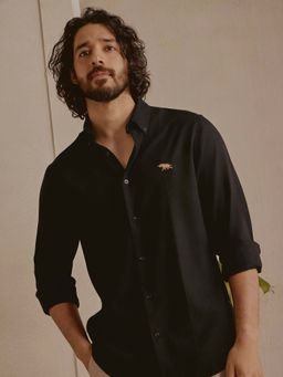 Andamen - Black Solid Lyocell Blend Slim Fit Shirt
