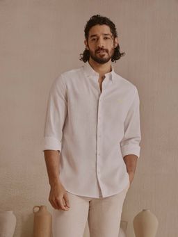 Andamen - White Solid Lyocell Blend Regular Fit Shirt
