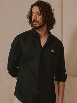 Andamen - Black Solid Linen Regular Fit Shirt