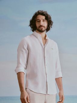 Andamen - White Solid Linen Slim Fit Shirt