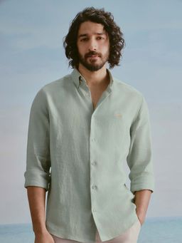 Andamen - Green Solid Linen Slim Fit Shirt