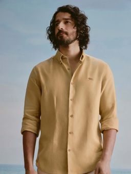 Andamen - Yellow Solid Linen Regular Fit Shirt