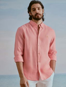 Andamen - Pink Solid Linen Slim Fit Shirt