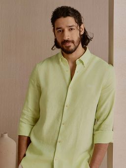 Andamen - Green Solid Linen Slim Fit Shirt